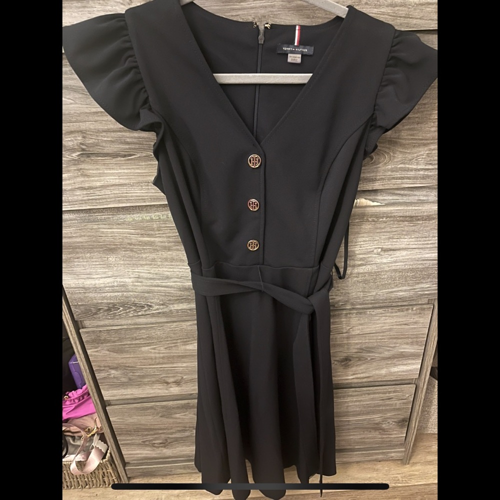 Tommy Hilfiger Navy Midi Dress with Button Accents